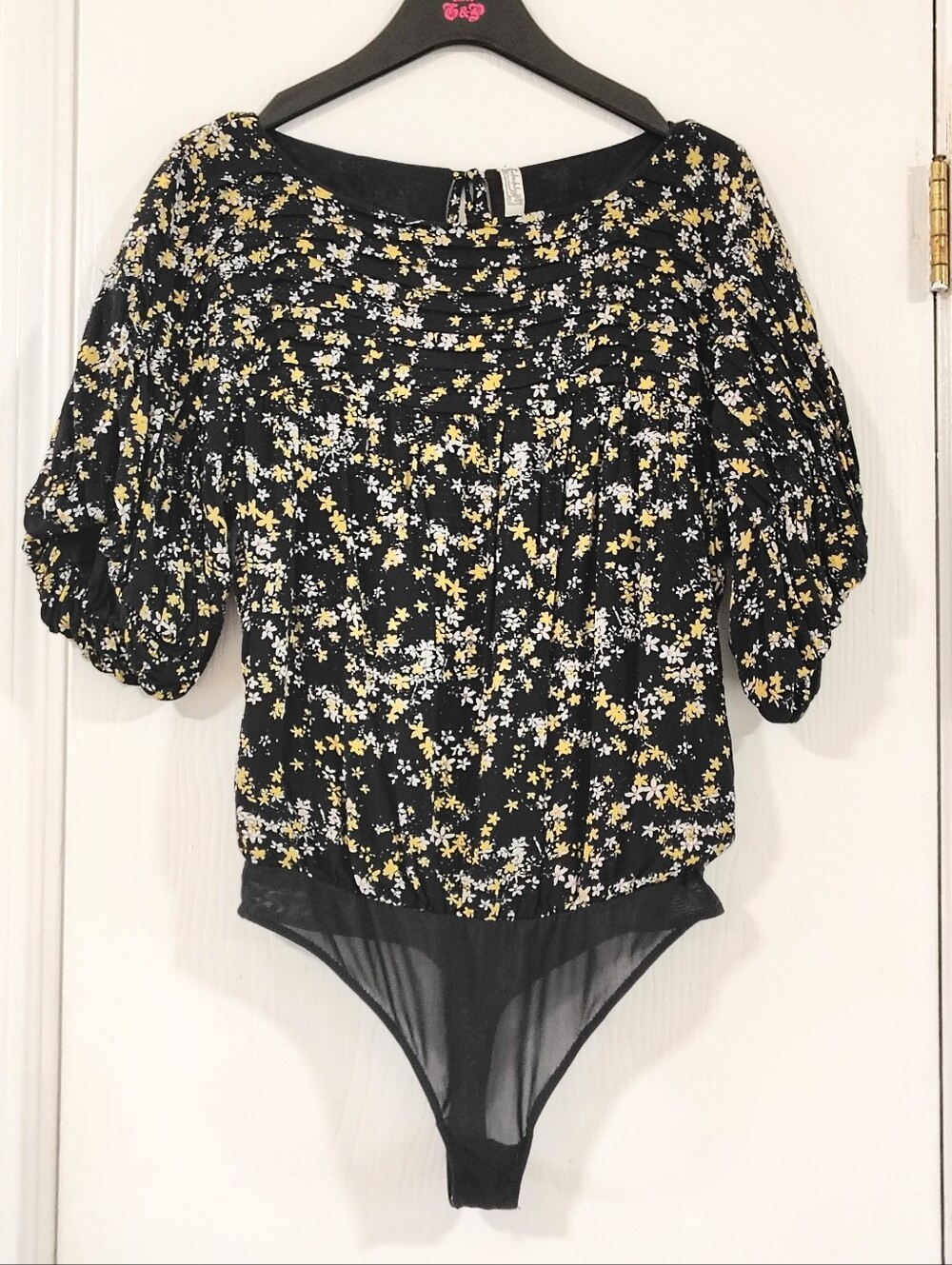 Free People Dessa Bodysuit Black Floral Women's XS Bohemian Hippie Retro Prairie - Picture 5 of 14